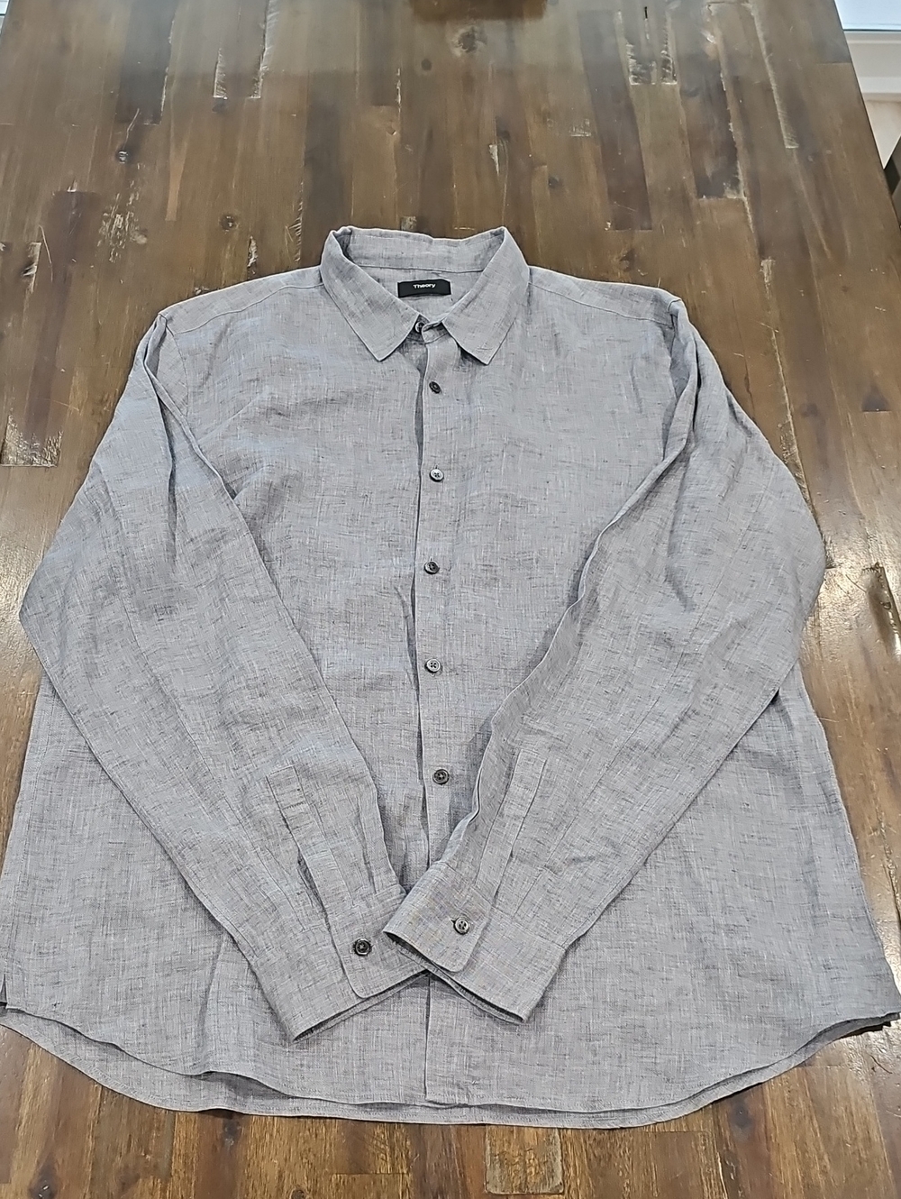 Theory Men's Light Gray Linen Button-Front Shirt - Picture 2 of 5